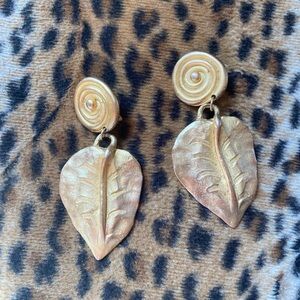 Vintage Norma Jean signed Gold Leaf Drop Clip-On Earrings